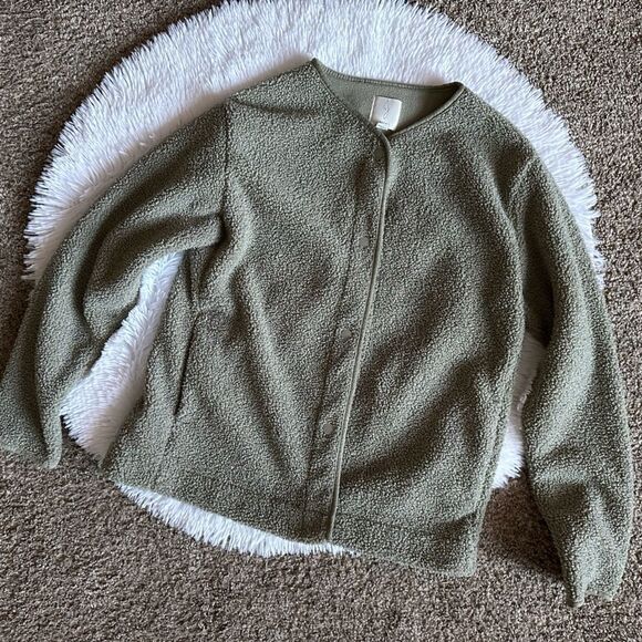 Joie Teddy Bear Sherpa Jacket Shacket Snap Front Green Womens Size XS - Picture 1 of 7